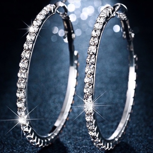 Jewelry - Silver & Crystal 2” Hoop Earrings